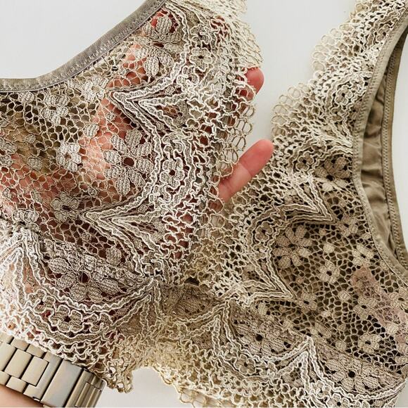 NEW VS VICTORIAS SECRET Nude Tan Cream Lace Plunge Long Line Bralette Bra XS - Picture 4 of 6